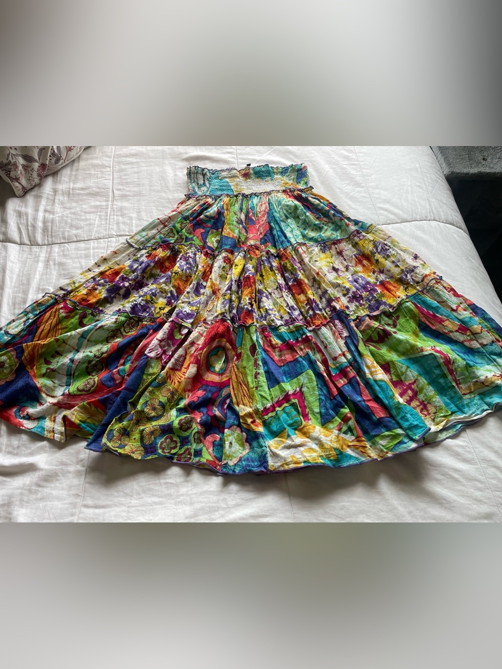 Vintage Multicolor Patchwork Floral Tiered Maxi Skirt Small Boho Festival Fairy
